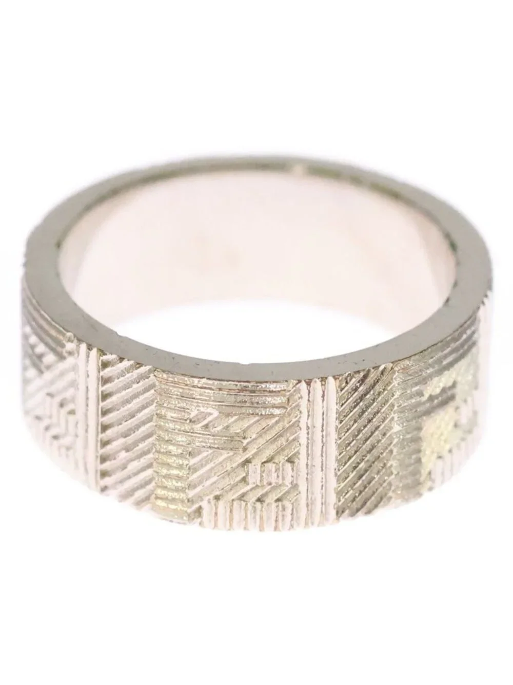 Fendi FF Logo Zucca Pattern Ring Silver